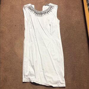 Suzy Shier White Midi Dress with Silver Accents